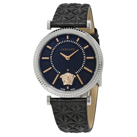 versace v helix black dial leather ladies watch|V.